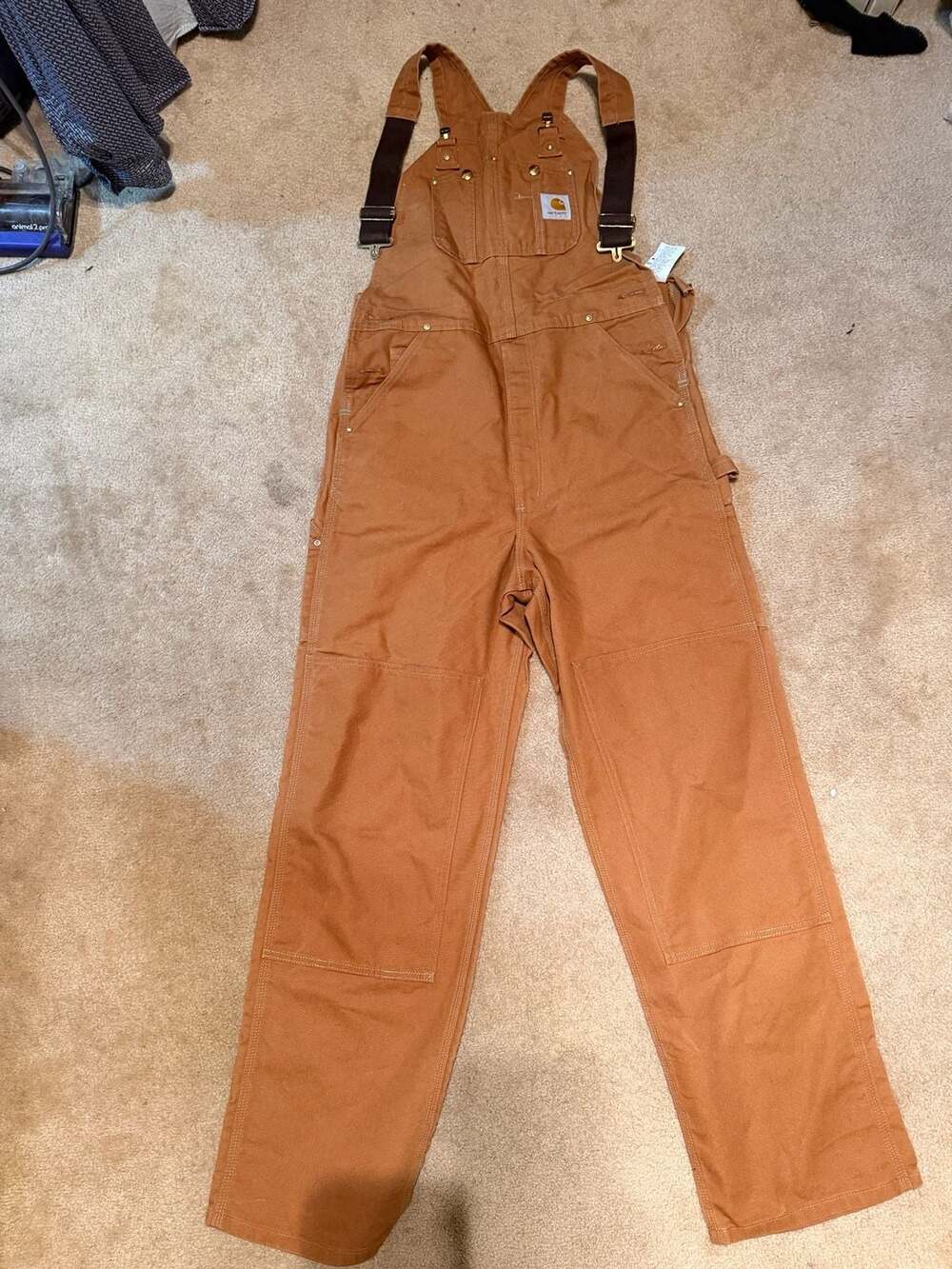Carhartt R01 BRN Firm Duck Unlined Bib Overalls Size 34 x 34 (i)